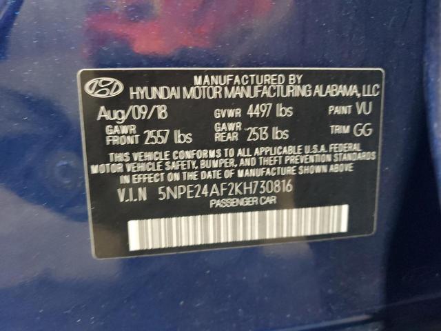 5NPE24AF2KH730816 - 2019 HYUNDAI SONATA SE Bleu photo 12
