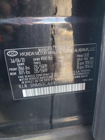 5NMS3CAA4LH248751 - 2020 HYUNDAI SANTA FE SEL BLACK photo 13