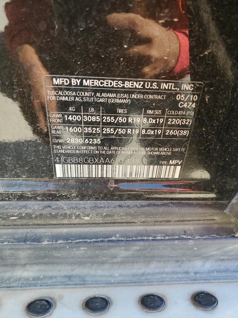 4JGBB8GBXAA621438 - 2010 MERCEDES-BENZ ML 350 4MATIC BLACK photo 12