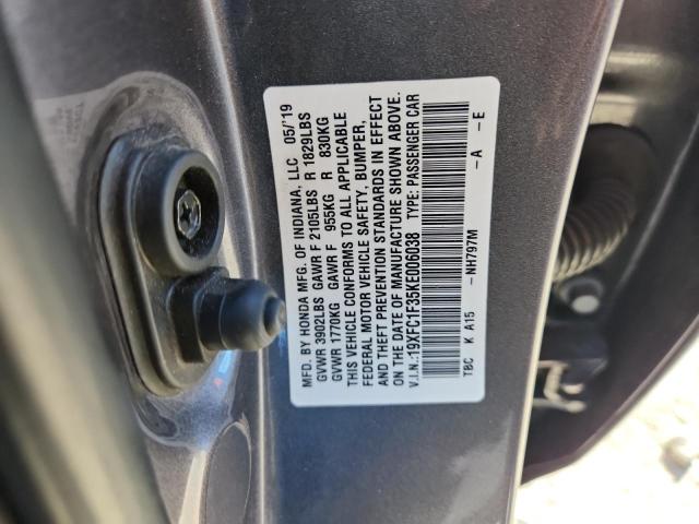 19XFC1F35KE006038 - 2019 HONDA CIVIC EX GRAY photo 12
