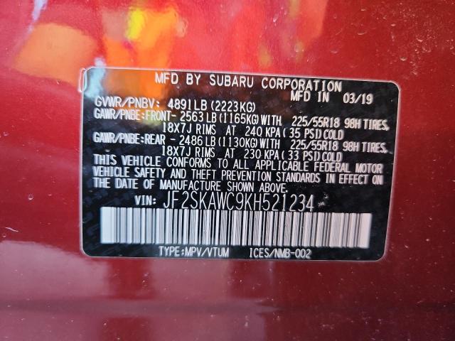 JF2SKAWC9KH521234 - 2019 SUBARU FORESTER TOURING BURGUNDY photo 14