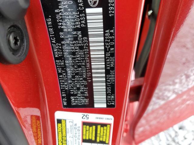 4T1G11AKXPU107539 - 2023 TOYOTA CAMRY SE NIGHT SHADE RED photo 12