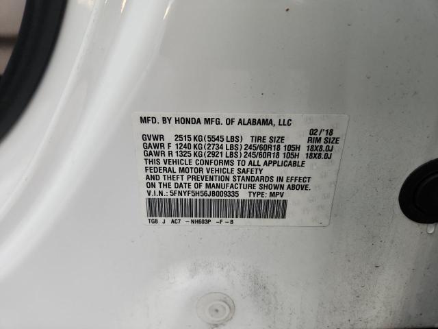 5FNYF5H56JB009335 - 2018 HONDA PILOT EXL 白色 照片 13