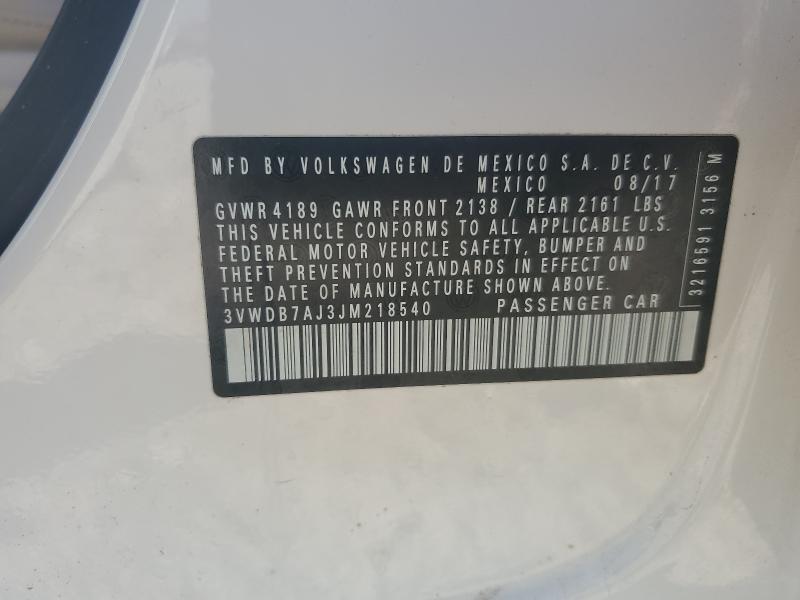3VWDB7AJ3JM218540 - 2018 VOLKSWAGEN JETTA SE თეთრი ფოტო 12