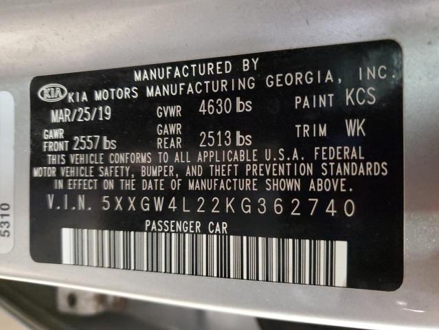 5XXGW4L22KG362740 - 2019 KIA OPTIMA SX Күміс фото 13