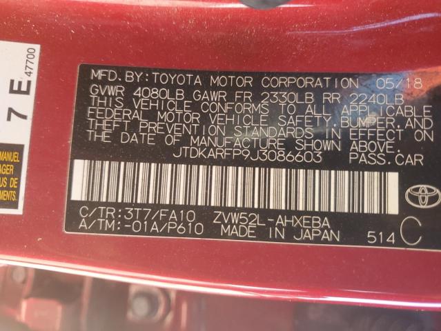 JTDKARFP9J3086603 - 2018 TOYOTA PRIUS PRIM 红色 照片 12