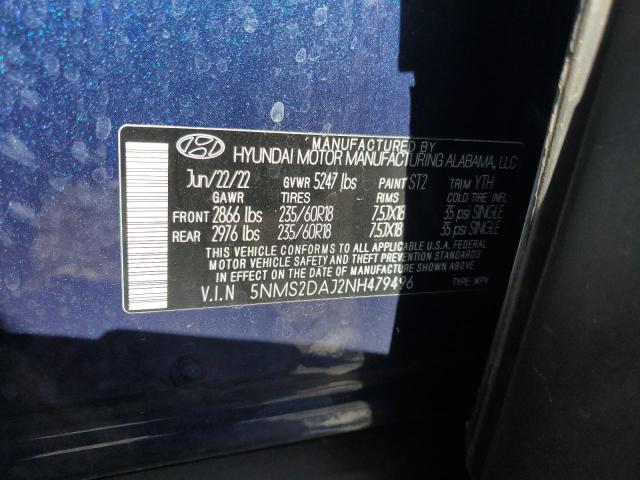 5NMS2DAJ2NH479496 - 2022 HYUNDAI SANTA FE SEL BLUE photo 13