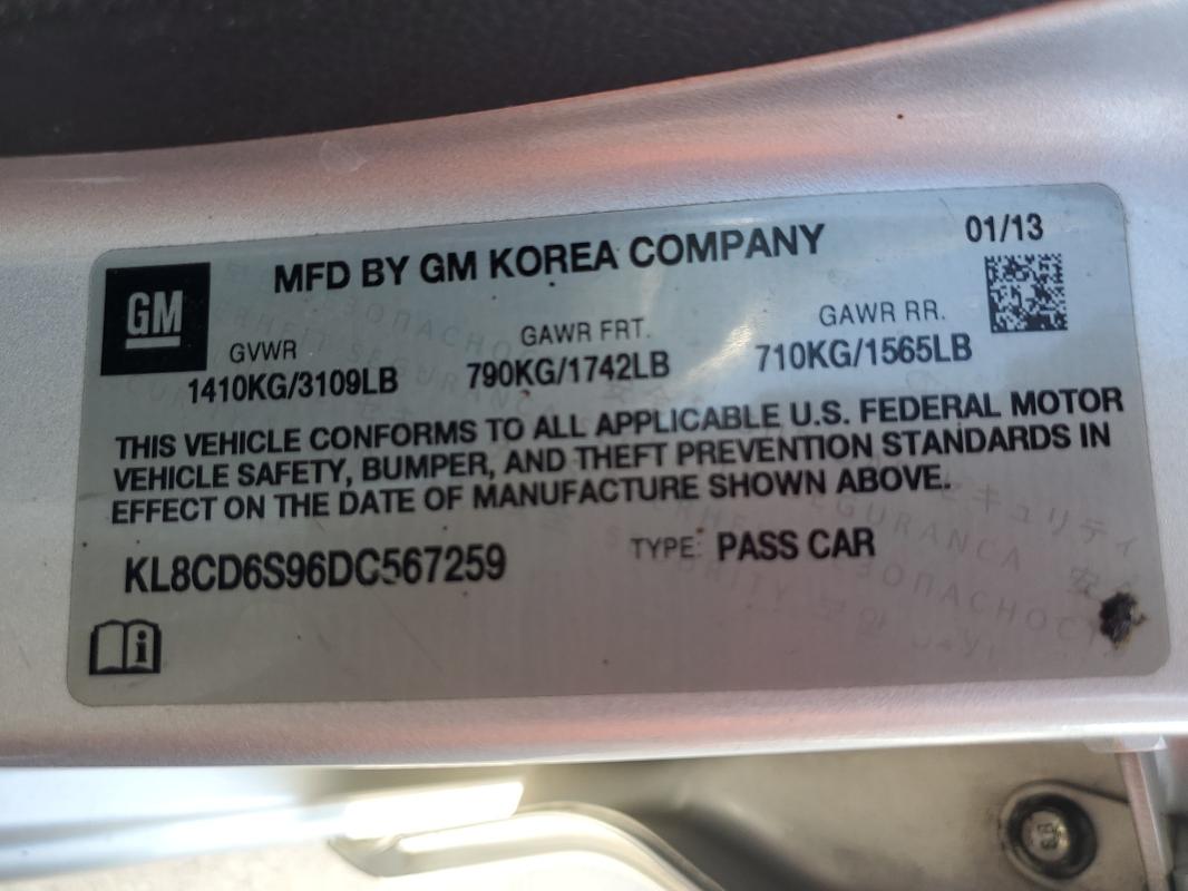 KL8CD6S96DC567259 - 2013 CHEVROLET SPARK 1LT SILVER photo 12