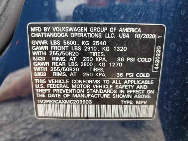 1V2PE2CAXMC203903 - 2021 VOLKSWAGEN ATLAS CROS SE BLUE photo 13