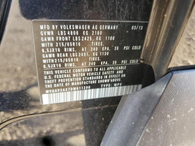 WVGAV3AX7DW611290 - 2013 VOLKSWAGEN TIGUAN S 黑色 照片 12