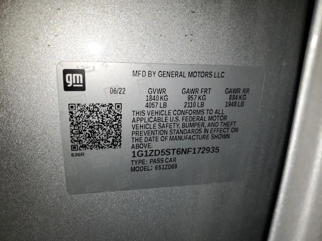 1G1ZD5ST6NF172935 - 2022 CHEVROLET MALIBU LT SILVER photo 12