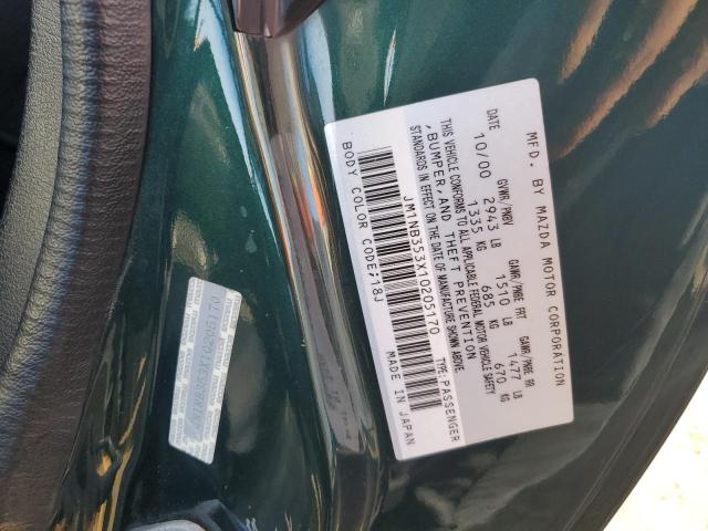 JM1NB353X10205170 - 2001 MAZDA MX-5 MIATA BASE GREEN photo 12