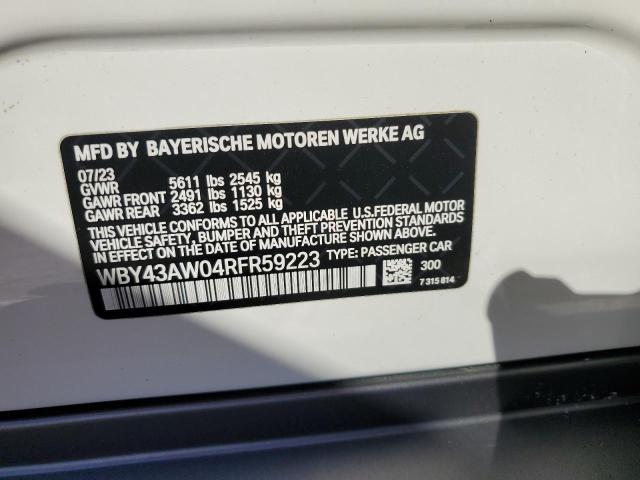 WBY43AW04RFR59223 - 2024 BMW I4 EDRIVE 35 WHITE photo 12