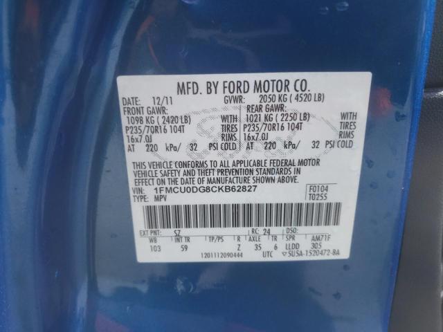 1FMCU0DG8CKB62827 - 2012 FORD ESCAPE XLT BLUE photo 13