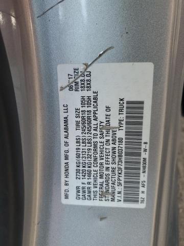 5FPYK3F73HB037180 - 2017 HOND RIDGELINE RTL 银色 照片 12