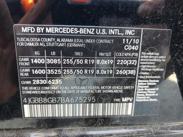 4JGBB8GB7BA675295 - 2011 MERCEDES-BENZ ML 350 4MATIC BLACK photo 13