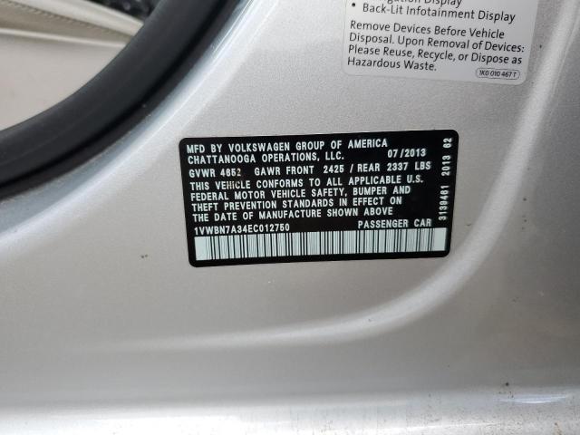 1VWBN7A34EC012750 - 2014 VOLKSWAGEN PASSAT SE SILVER photo 12