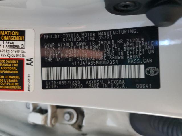 4T1JA1AB5MU007351 - 2021 TOYOTA AVALON XLE 白色 照片 13