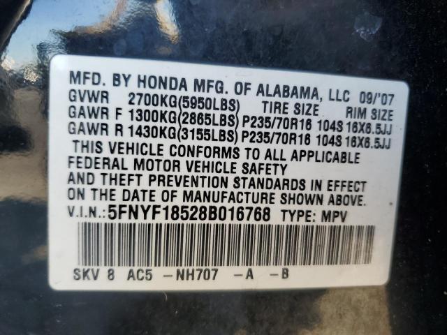 5FNYF18528B016768 - 2008 HONDA PILOT EXL Negro foto 14