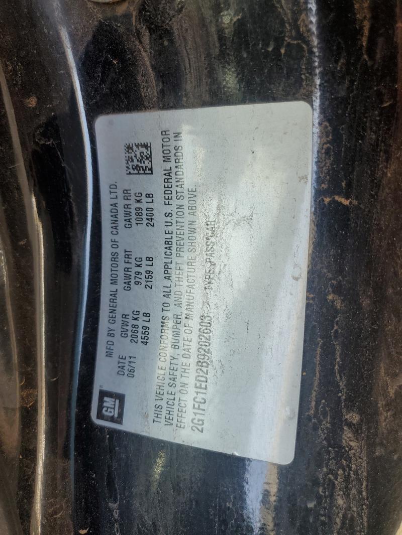 2G1FC1ED2B9202603 - 2011 CHEVROLET CAMARO LT أسود صورة 12