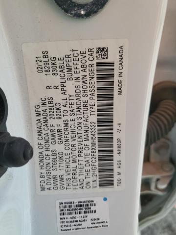 2HGFC2F8XMH543322 - 2021 HONDA CIVIC SPORT Белый фото 12