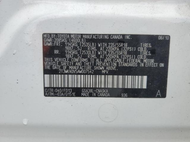 2T3WK4DV5AW007542 - 2010 TOYOTA RAV4 SPORT 白色 照片 14