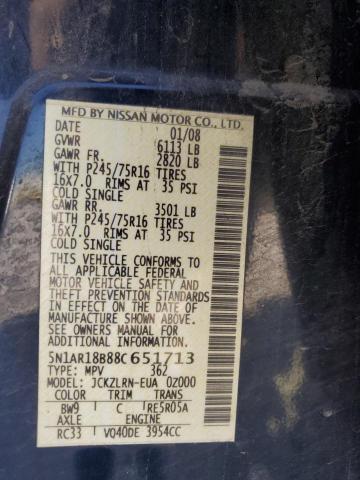 5N1AR18B88C651713 - 2008 NISSAN PATHFINDER S BLUE photo 13