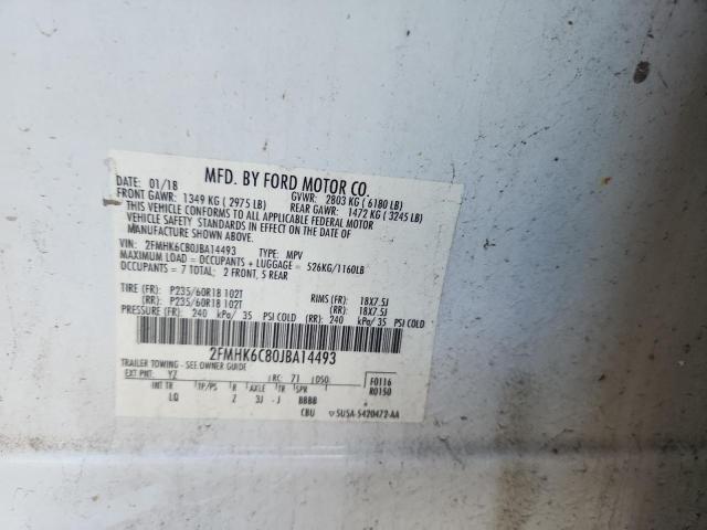 2FMHK6C80JBA14493 - 2018 FORD FLEX SEL WHITE photo 12