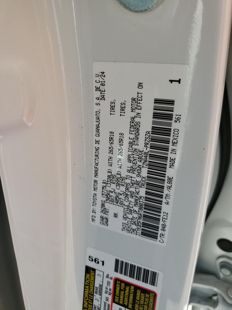 3TYKB5FN6RT000375 - 2024 TOYOTA TACOMA DOUBLE CAB 白色 照片 12