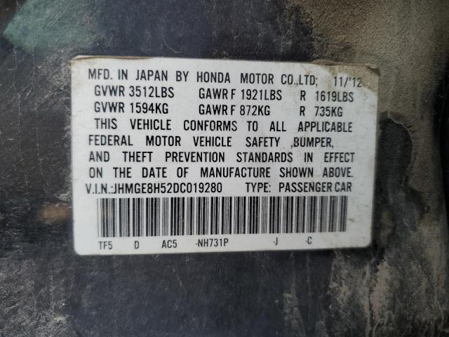 JHMGE8H52DC019280 - 2013 HONDA FIT SPORT 黑色 照片 12