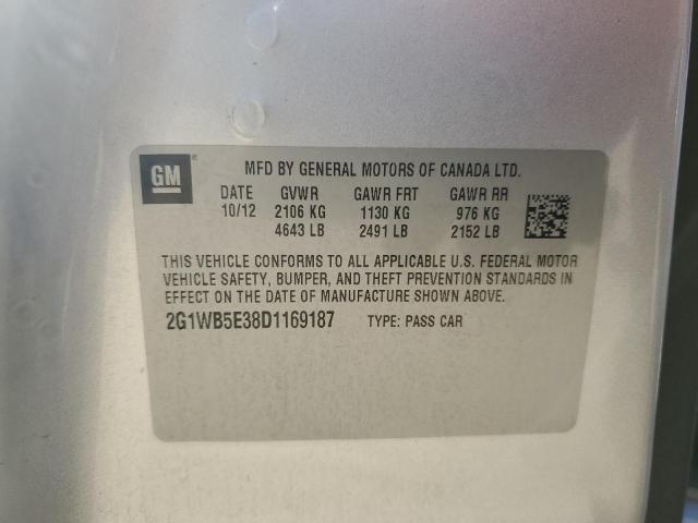 2G1WB5E38D1169187 - 2013 CHEVROLET IMPALA LT SILVER photo 12