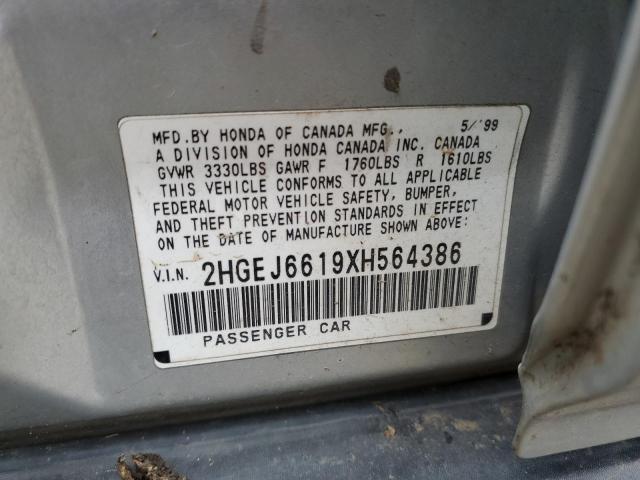 2HGEJ6619XH564386 - 1999 HONDA CIVIC BASE Gümüş foto 12