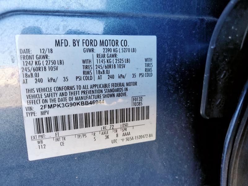 2FMPK3G90KBB46944 - 2019 FORD EDGE SE 蓝色 照片 13