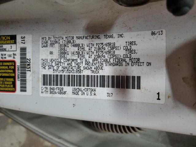 5TFUY5F15DX318507 - 2013 TOYOTA TUNDRA DOUBLE CAB SR5 WHITE photo 12