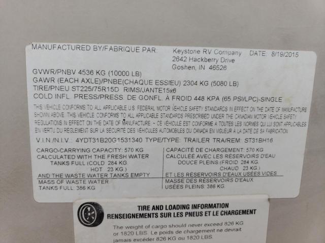 4YDT31B20G1531340 - 2016 KEYSTONE SPRINTER TAN photo 10