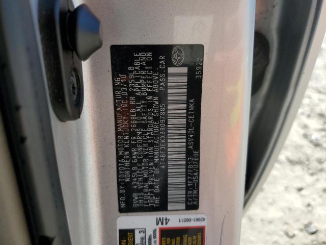 4T4BF3EKXBR097885 - 2011 TOYOTA CAMRY BASE SILVER photo 12