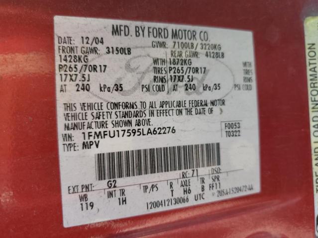 1FMFU17595LA62276 - 2005 FORD EXPEDITION EDDIE BAUER 红色 照片 13