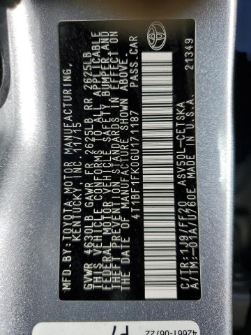 4T1BF1FK0GU171187 - 2016 TOYOTA CAMRY LE SILVER photo 12