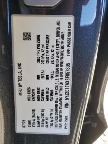 5YJ3E1EAXSF057395 - 2025 TESLA MODEL 3 CHARCOAL photo 13