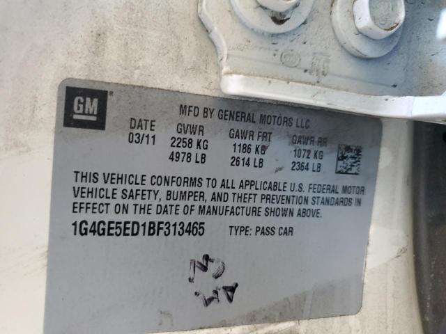 1G4GE5ED1BF313465 - 2011 BUICK LACROSSE CXS WHITE photo 12