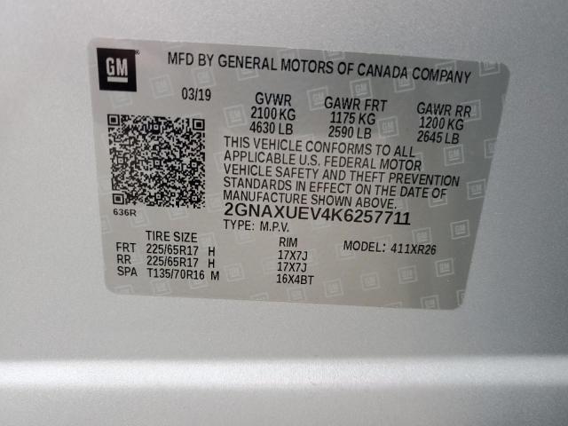 2GNAXUEV4K6257711 - 2019 CHEVROLET EQUINOX LT 银色 照片 13