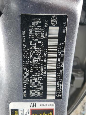 4T1BK1EB9JU286200 - 2018 TOYOTA AVALON XLE SILVER photo 12