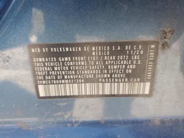 3VWC57BU6MM021264 - 2021 VOLKSWAGEN JETTA S أزرق صورة 12