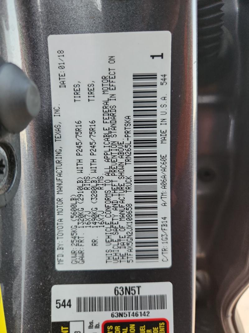 5TFAX5GN2JX108658 - 2018 TOYOTA TACOMA DOUBLE CAB GRAY photo 13