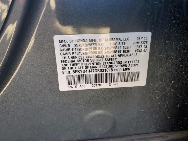 5FRYD4H47GB031018 - 2016 ACURA MDX TECHNOLOGY GRAY photo 12