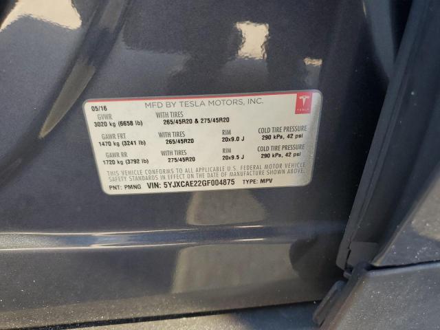 5YJXCAE22GF004875 - 2016 TESLA MODEL X GRAY photo 13