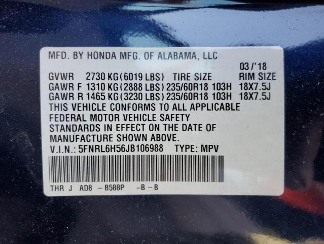5FNRL6H56JB106988 - 2018 HONDA ODYSSEY EX Bleu photo 13