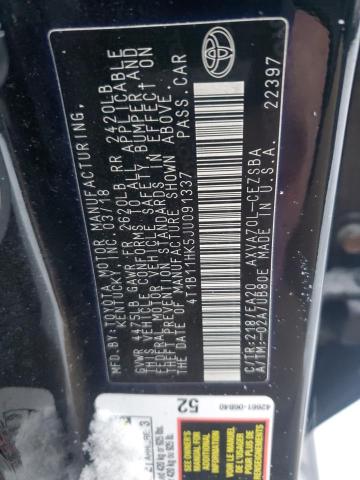 4T1B11HK5JU091337 - 2018 TOYOTA CAMRY L 黑色 照片 12