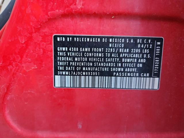 3VWML7AJ9CM693951 - 2012 VOLKSWAGEN JETTA TDI RED photo 12