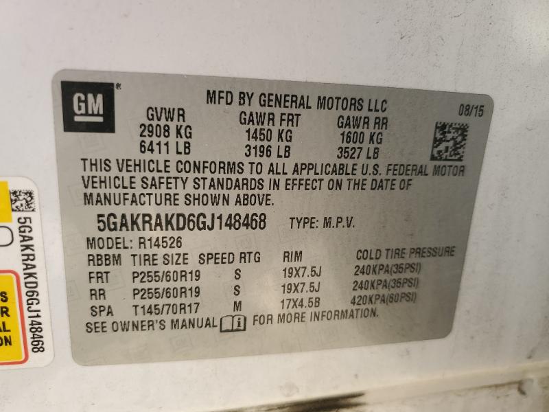 5GAKRAKD6GJ148468 - 2016 BUICK ENCLAVE WHITE photo 14